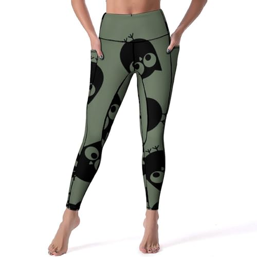 Legging femmes Chouette Noire sport yoga taille haute fitness gym jogging pantalon taille S