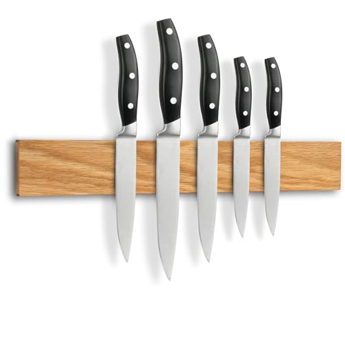 holz4home® Magnetleiste Messer Eichenholz 40x6 cm I Messerleiste magnetisch zum Kleben oder Schrauben I Messerhalter Küche Magnet Küchenhelfer