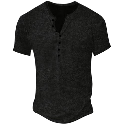 Retro Henley Shirts for Men Short Sleeve Distressed Casual Button Slim Fit Tee Shirts2