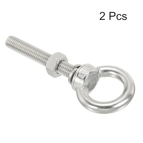Image of uxcell M12x80 1 /2 inchx3.15 inch Stainless Steel Eye Bolts Threaded Screw Eyebolt Shoulder Ring with Nuts Washers for Lifting Hanging, 2 Set
