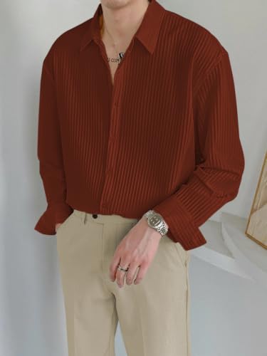 Image of GRECIILOOKS Men's Formal Button Down Shirt - Slim Fit Polycotton Shirt's for Men | Textured Full Sleeve| Business & Meeting Ready (Available in Plus Size)
