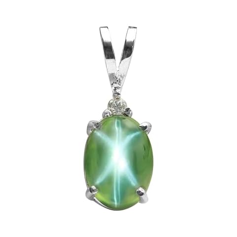 GEMHUB 6 Rays 14.65 Carat Green Sapphire Silver Jewelry Oval Shape 925 Sterling Silver Necklace for Women Cover