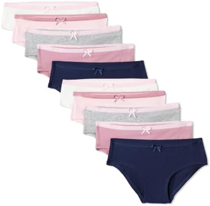 Amazon Essentials Girls' Cotton Jersey Bikini Underwear, Pack of 10, Neutrals, 6