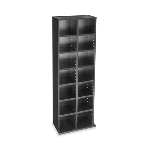 Hampton & Stewart New CD Media Display Shelf Unit Tower Rack Adjustable Shelves (Black)