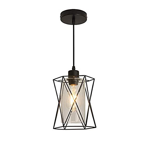 Abat-Jour Transparent et Corps en Fer Noir pour cette Suspension