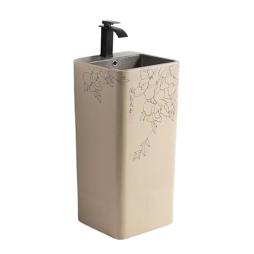 Classique Lavabo sur pied en céramique for salle de bain avec robinet et kit vidange, lavabo jardin extérieur Pratique