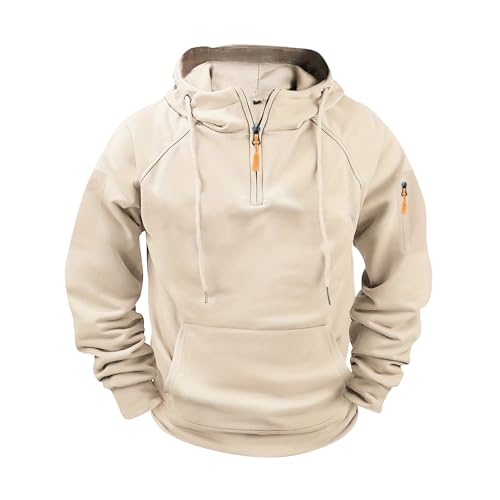 Generisch Hoddie Herren Dicker Sport Sweatshirt Baggy Half Zip Die Schönsten Warmer Hoodie Große Huddy Slim Fit The Culture Pullover Herren Business Khaki XL