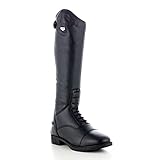 HORZE Rover Kids' Tall Field Boots, Starter Horse Riding Boots with Stretchy Easy-Fit Synthetic Leather and Rear Zipper - Black - 1