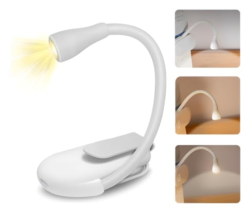 Luz de Leitura LED Recarregável USB com Clip – 3 Temperaturas de Cor e Intensidade Ajustável – Luminária Portátil para Livro Estudo Leitura Noturno