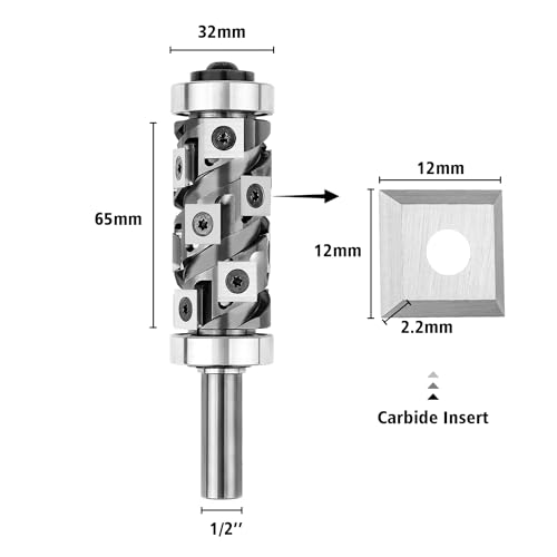 SpeTool Heavy Duty Flush Trim Router Bit 1/2 Shank, 14PCS Replaceable Carbide Inserts, Top&Bottom Bearing Pattern Template Flush Cut Router Bit with Coating 32MM Cutting Diameter for Woodwork Trimming - Thumbnail 2