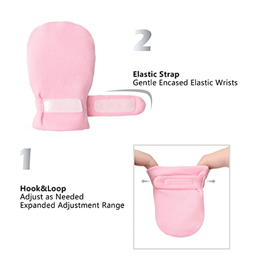 Image of Newborn Baby No Scratch Mittens Stay On, 100% Cotton Breathable, Adjustable Infant Gloves for Baby Boys Girls Mittens