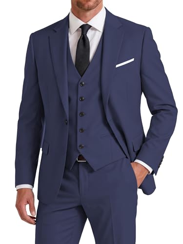 NIUSIJIAOUT Mens Navy 3 Piece Suit Slim Fit Wedding Suits for Men Formal Business Prom Tuxedo, 2XL