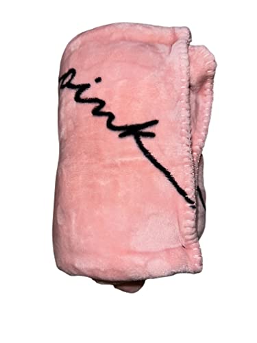 Victoria’s Secret Pink Sherpa Blanket Color Rose Pink/Black Script Size 50”x60” Super Soft New