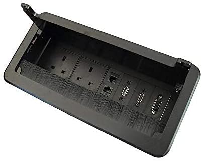 Zeshan Table Power Socket Connectivity Box with UK Plug, USB Data, HDMI, VGA, Telephone and Internet Black