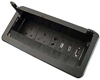 Zeshan Table Power Socket Connectivity Box with UK Plug, USB Data, HDMI, VGA, Telephone and Internet Black