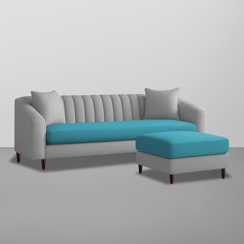 Image of Casaliving Doraldo 4 Seater L Shape Convertible Sofa Set for Living Room, 3 Seater & Ottoman Modular Sectional Couch for Small Space (Turquise Grey Colour) Fabric