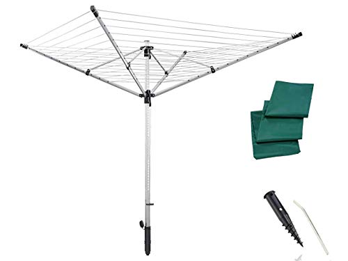 Leifheit Séchoir parapluie LinoLift 600 QuickStart, étendoir à linge 60 m, séchoir à linge avec housse de protection, hauteur ajustable de 85 à 180 cm