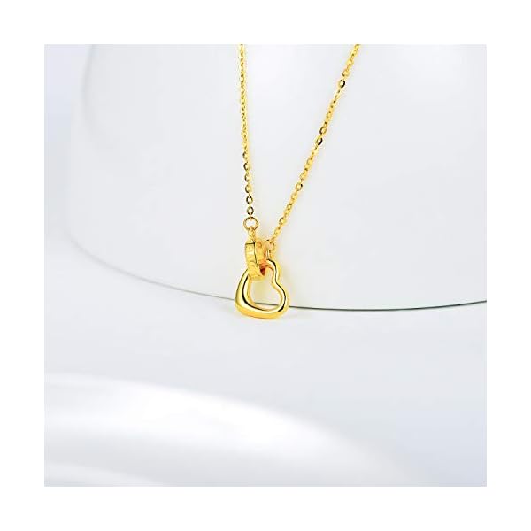 18K Solid Gold Heart Necklace for Women, Real Gold Engraved Love Heart Pendant Christmas Anniversary Present Jewelry for Wife, Mom 18" - Image 4