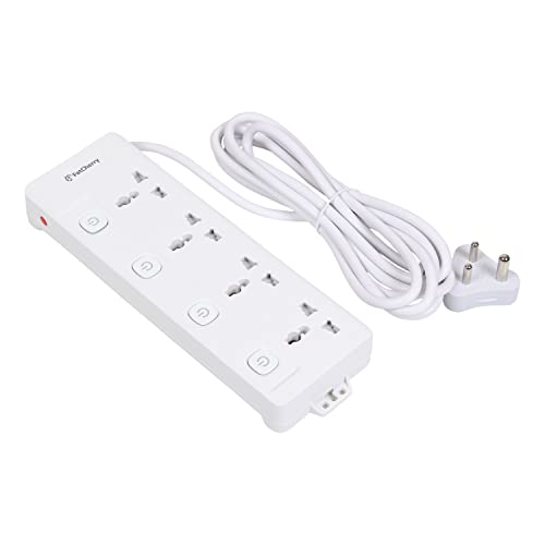 FatCherry 6A 4 Way Extension Board max Rating 2500W Wire Length 3 Meters with 4 Individual Switches, Led Indicator (White)- 4 Universal Sockets