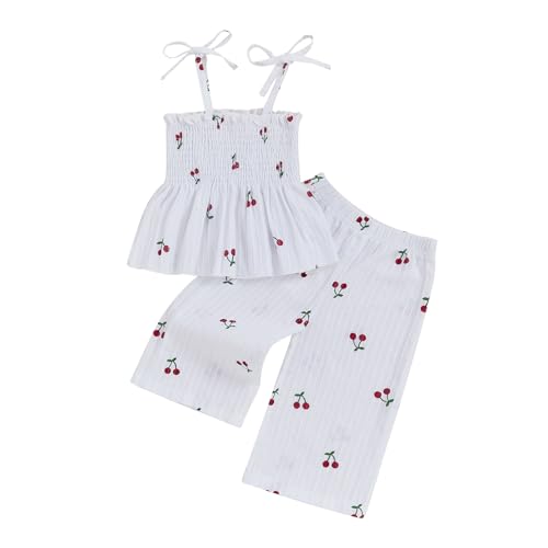 Image of Thorn Tree Toddler Girl Clothes Plaid Printed Sleeveless Pleated Camisole Linen Pants Set Baby Summer Outfits