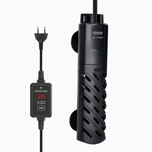 HUIZHOU Chauffage pour Aquariums, Chauffage réglable pour Aquariums (15-34 °C), 220 V 50/60 Hz Mini Chauffage pour Aquariums et bassins (100W)