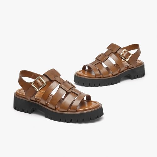 Image of BEAU TODAY Women's Platform Fisherman Sandals, Chunky Gladiator Sandals for Women, Casual Open Toe Leather Sandals, Comfortable Lightweight Dressy Sandals with Ankle Buckle