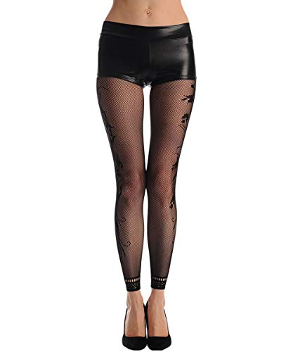 Image of Women High Waist Fishnet Footless Leggings Flower Pattern Footless Tights