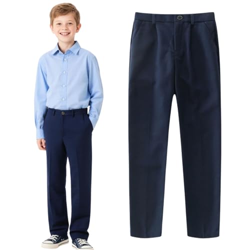 hileelang boys girls school uniform pants kids dress slacks pants elastic classic trousers 5-16 years