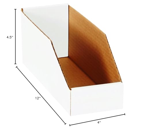 Image of Boxes Fast BFBINMT412 Open Top Bin Boxes, 4 inch x 12 inch x 4 1 /2 inch, White (Pack of 50)