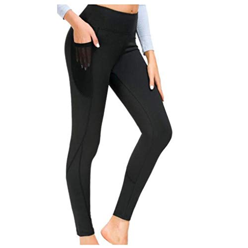 Yoga Pants with Pockets for Women - Workout Running Leggings Mesh Panel Tights Running Fitness Leggings - Hip Lifting Tummy Control Gym Training Sport Shapewear Trousers - Black (M)