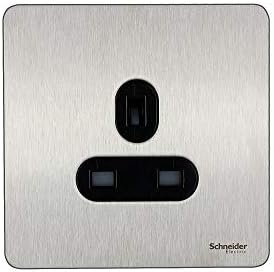 Schneider Electric Ultimate Screwless Flat Plate - Switched Single Power Socket, 13A, GU3410WSS, Stainless Steel with White Insert