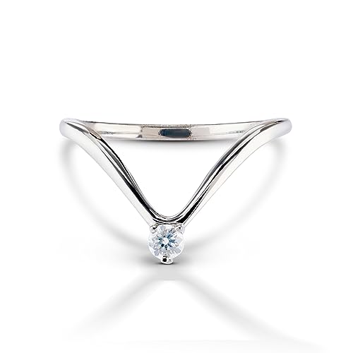 0.06ct AAA Cubic Zirconia Deep Curved Wedding Band for Women Engagement Ring Enhancer Guard Stacking Chevron 925 Sterling Silver Rose Gold Plated Size 4-10