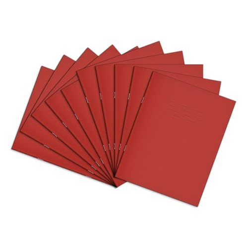 Rhino A5+ Exercise Books, 80-Page / 8mm Lined with Margin Paper Notebook, 10-Pack, 9 x 7 Writing Book, Office & School Stationery Supplies, Red