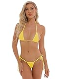 Oneheekini Cheeky Thong Bikini Mini String Swimsuits with Ties for Women (Yellow)