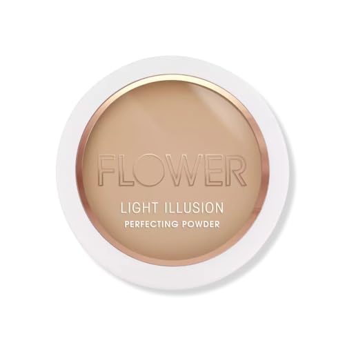 Image of FLOWER BEAUTY Light Illusion Perfecting Powder Pressed Powder Face Makeup Buildable Medium Coverage with Blurring Pigments Includes Mirror Sponge, Tawny, 0.28 Ounce