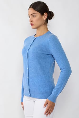 Image of JENNIE LIU Women's 100% Cashmere Button Front Long Sleeve Crewneck Cardigan Sweater