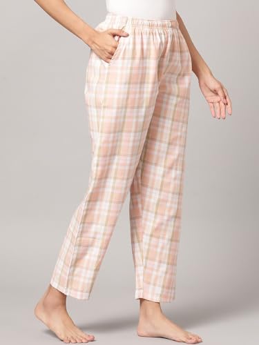 Image of KRYPTIC Women's 100% Pure Cotton Woven Pyjama | Mid Rise Relaxed Fit Full Length Nightwear Pant with Elasticated Drawstring Waistband & Side Pocket | Comfortable Lounge, Sleepwear & Casual Bottom Wear