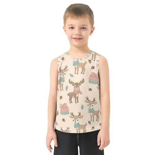 J JOYSAY Cartoon Moose Deer Boys Tank Top Sleeveless Muscle Shirts Quick Dry Workout Sport Active Kids T-Shirts 3-15T2