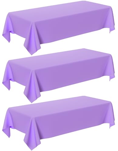 Image of Purple Tablecloth - 3 Pack 54 inch x 108 inch Rectangle Disposable Light Purple Tablecloth, Lavender Waterproof Plastic Table Cover for Party, Wedding, Lavender Birthday Decoration