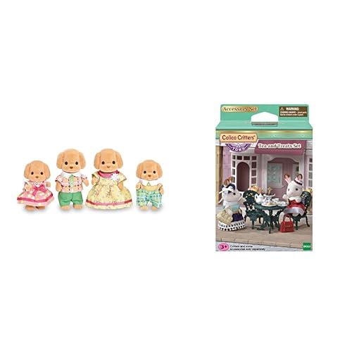 Calico Critters Toy Poodle Family (3 inches) with Town Tea and Treats Set Bundle