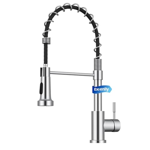 Exrenlly Robinet de Cuisine, Mitigeur de Cuisine Commercial à Ressort, Robinet à Simple Levier en Acier Inoxydable avec Bec Pivotant 360° et 2 Modes de...