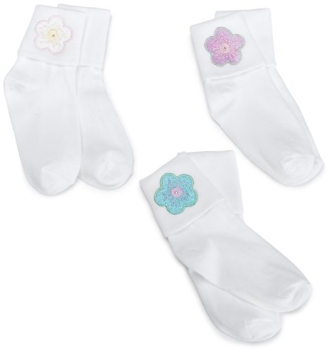 Jefferies Socks Big Girls' Whimsical Flower Applique (Pack of 3)