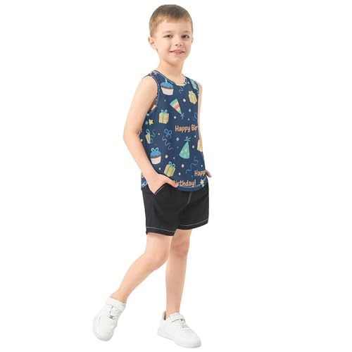 JUNZAN Happy Birthday Navy Blue Children Tshirts Tank Tops Sleeveless Toddler Vest Teen Clothing for Running Hiking 3T4