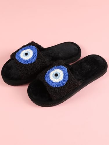 Evil Eye Slippers Evil Eye Decor Women Slippers for House Bedroom Sandals Fuzzy Plush Slides Flip Flop Indoor Outdoor Shoes2