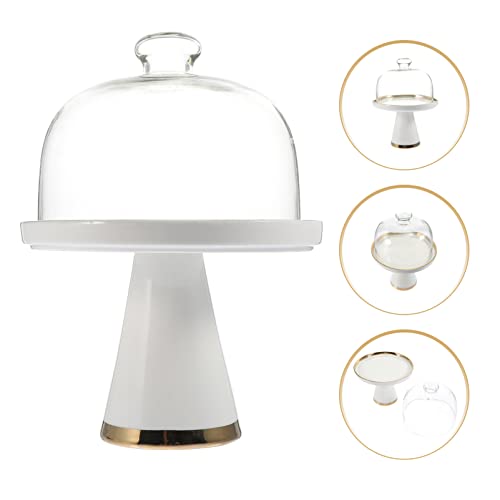 Hemoton Stand Glass Cake Stand Ceramic Cake Stand With Dome Porcelain Footed Cake Plate Server With Glass Cloche Cupcake Display Case Dessert Platter Tray For Cheese Pastries Porcelain Cake Footed #TOP4