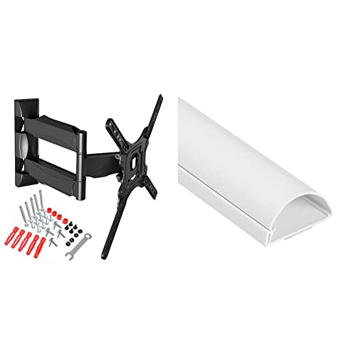 Support Mural TV Orientable pour écrans 32-55 Pouces LED LCD Support TV & D-Line 1M5025W Moulure Décorative en Demi-Cercle, Goulotte Électrique - 50mm (Largeur) x 25mm (Hauteur) x 1m Longueur - Blanc Cover