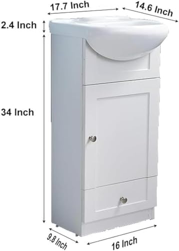 Wenore Home 18 Inch Small Bathroom Vanity with Sink, Modern Bathroom Set in White, Narrow Vanity Sink Combo for Small Space, Cabinet with 1 Door and 1 Drawer - Thumbnail 2