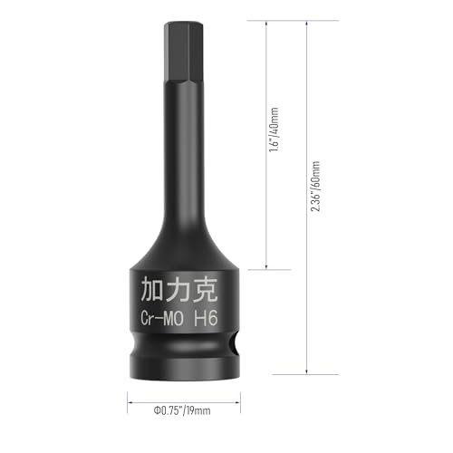 Image of 3PCS 3 /8 inch Square Drive H6(6mm) Impact Hex Bit Socket, 60mm(2.36 inch) Length, Hex Driver, Impact Grade, One-Piece Construction, 3 /8 inch Drive Allen Bit Socket, Cr-Mo Steel, Black
