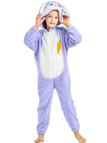 KIDSEPT Kinder Mädchen Hasen Kostüm Lila, Kaninchen Tier Overall Flanell...
