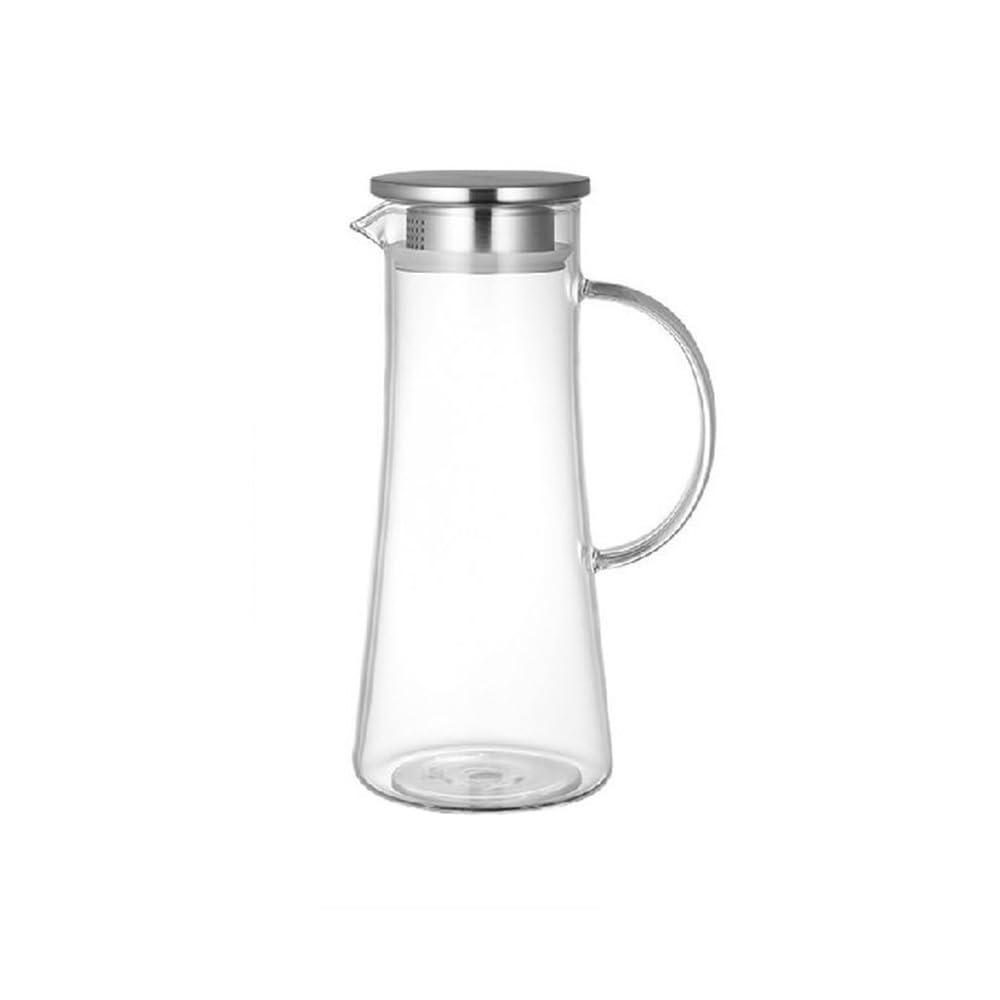 MYUYEE Water Carafe 1.5 Liter Glass Pitcher With Lid Heat Resistant Glass Water Carafe With Handle For Hot/Cold Beverages Water Pot Water Jugs